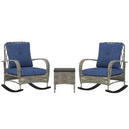 Outsunny - 3 Piece Wicker Patio Furniture Set, PE Rattan Rocking Chairs with Coffee Table, Cushions, Outdoor Bistro Set for Porch - Gray