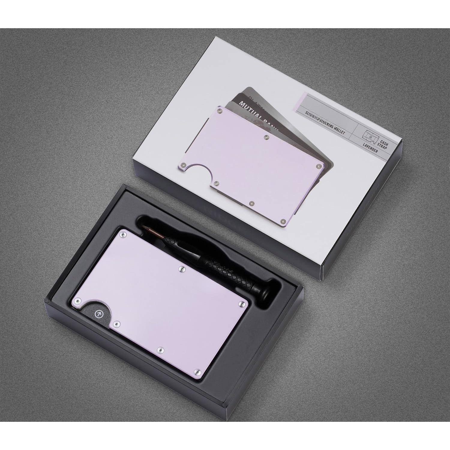 Back. Jadie Link - Minimalist Slim Wallet Women Rfid Blocking Front Pocket Credit Card Holder Metal Money Clip - Lavender (MAGSAFE)-Cash Strap.