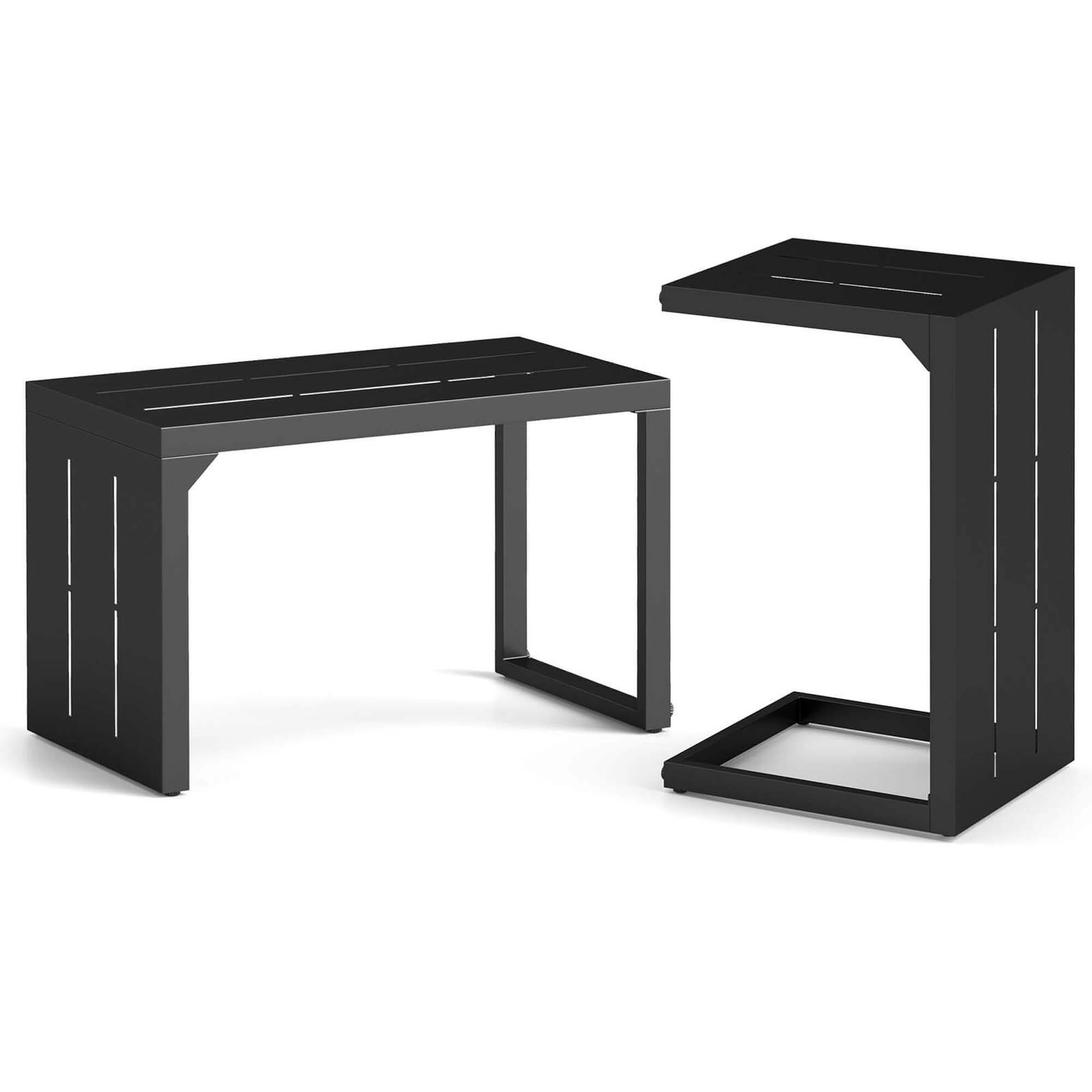 Angle. Costway - Costway 2 PCS C-Shaped End Table with Adjustable Foot Pads 2-In-1 Sofa Side Table - Black.
