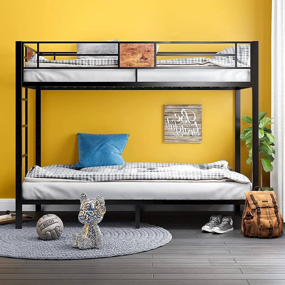 Alt View 1. Hivvago - Hivvago Twin over Twin Heavy Duty Metal Bunk Bed with Side Ladder - Black.