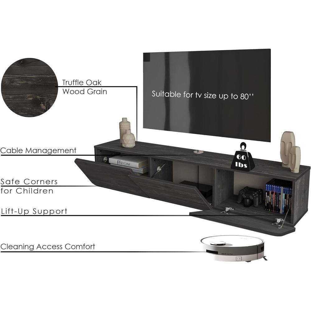 - Truffle Oak Wood Grain
- Suitable for tv size up to 80"
- Cable Management
- Safe Corners for Children
- Lift-Up Support
- Cleaning Access Comfort
- 60 lbs