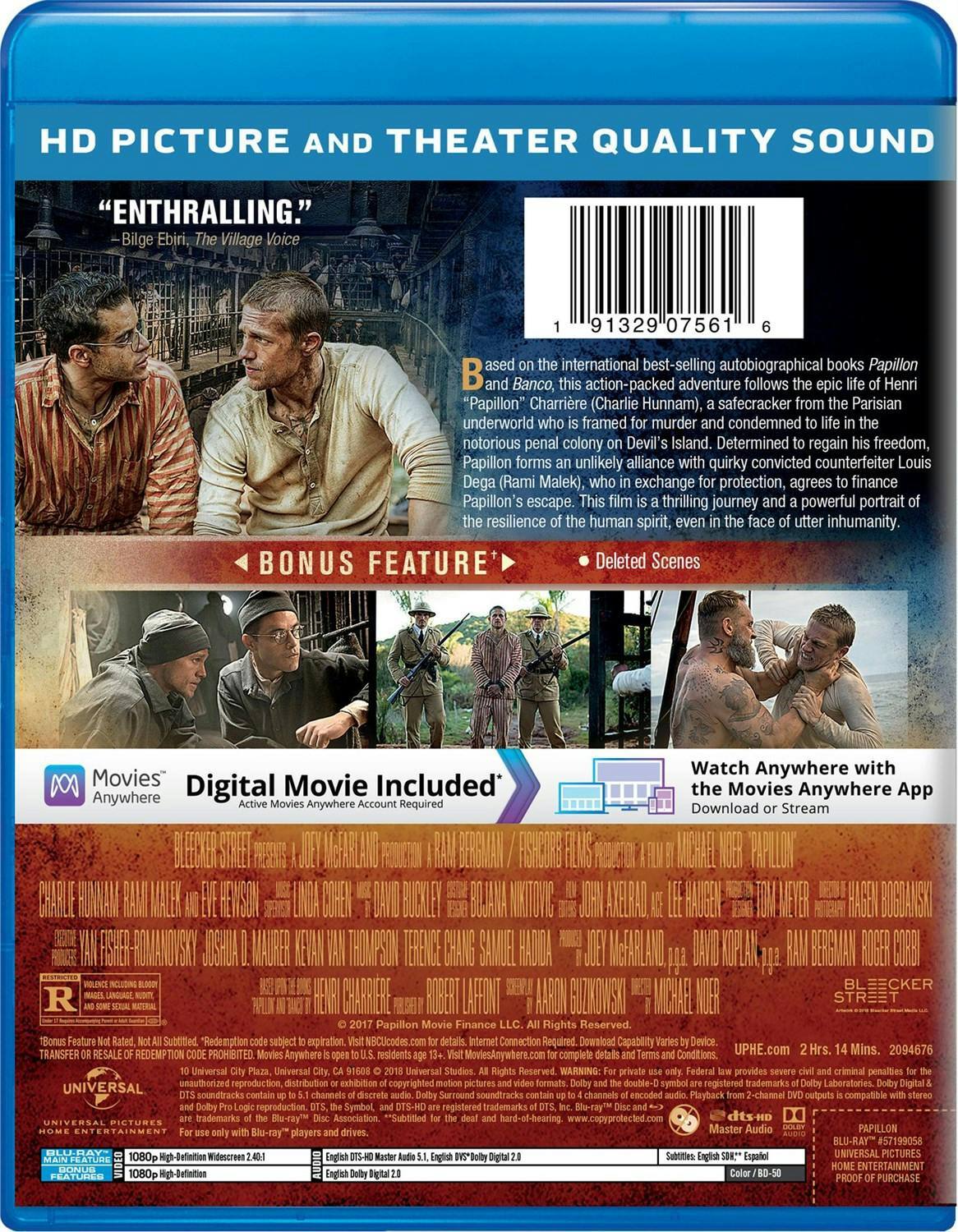Back. Papillon (Blu-ray + Digital HD) [Blu-ray].