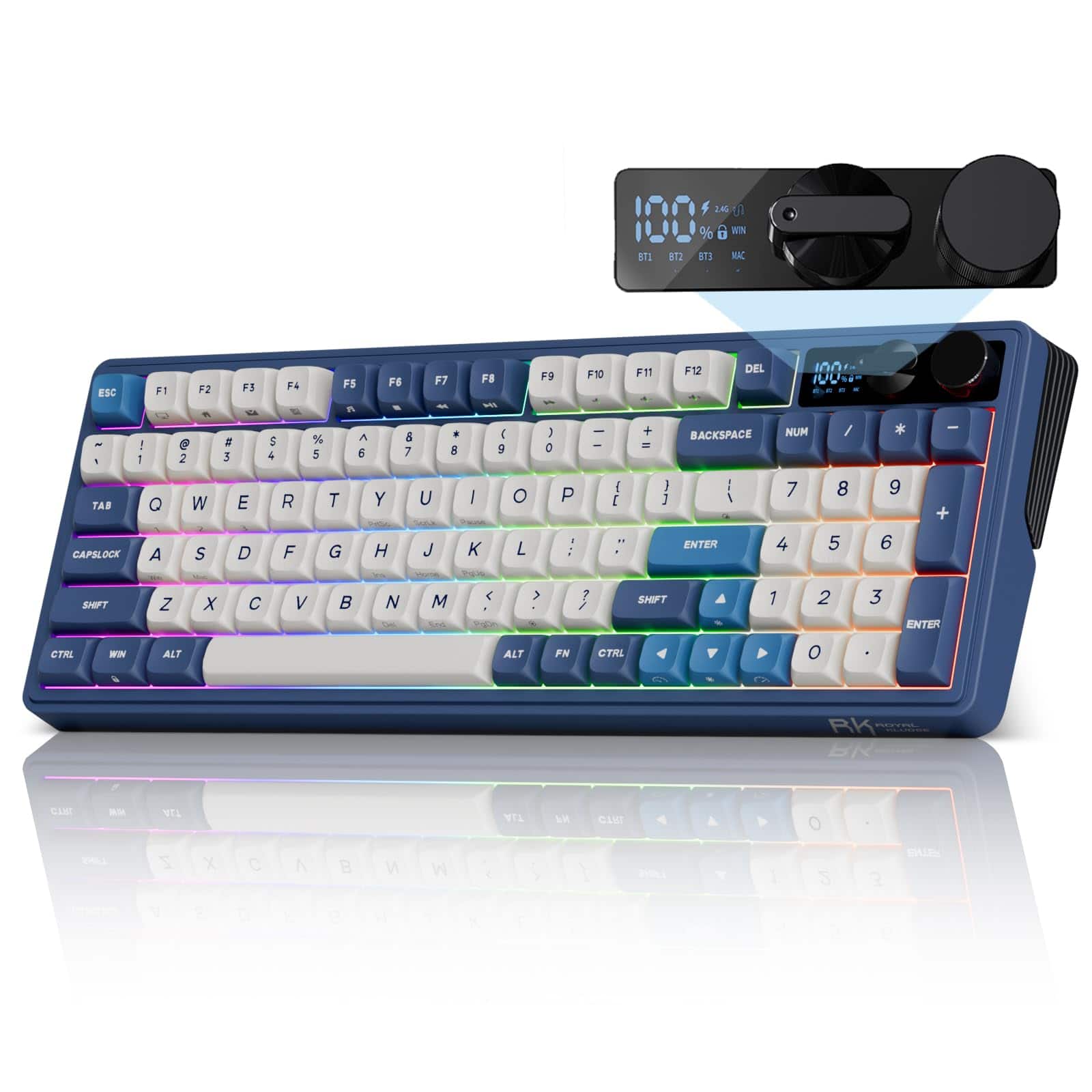 TECH SAFARI - M100 Wireless Mechanical W screen & Dual Knobs Tri-mode Gasket Mount Gaming With Number Pad Hot Swappable C - Blue