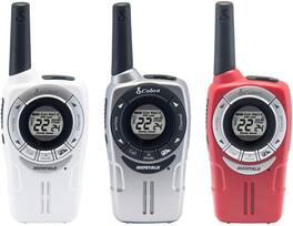 Cobra - ACXT360 Water Resistant Walkie Talkies – Rechargeable, 22 Channels, Long Range 25-Mile Range Two-Way Radios 3-Pack - White/Red/Silver
