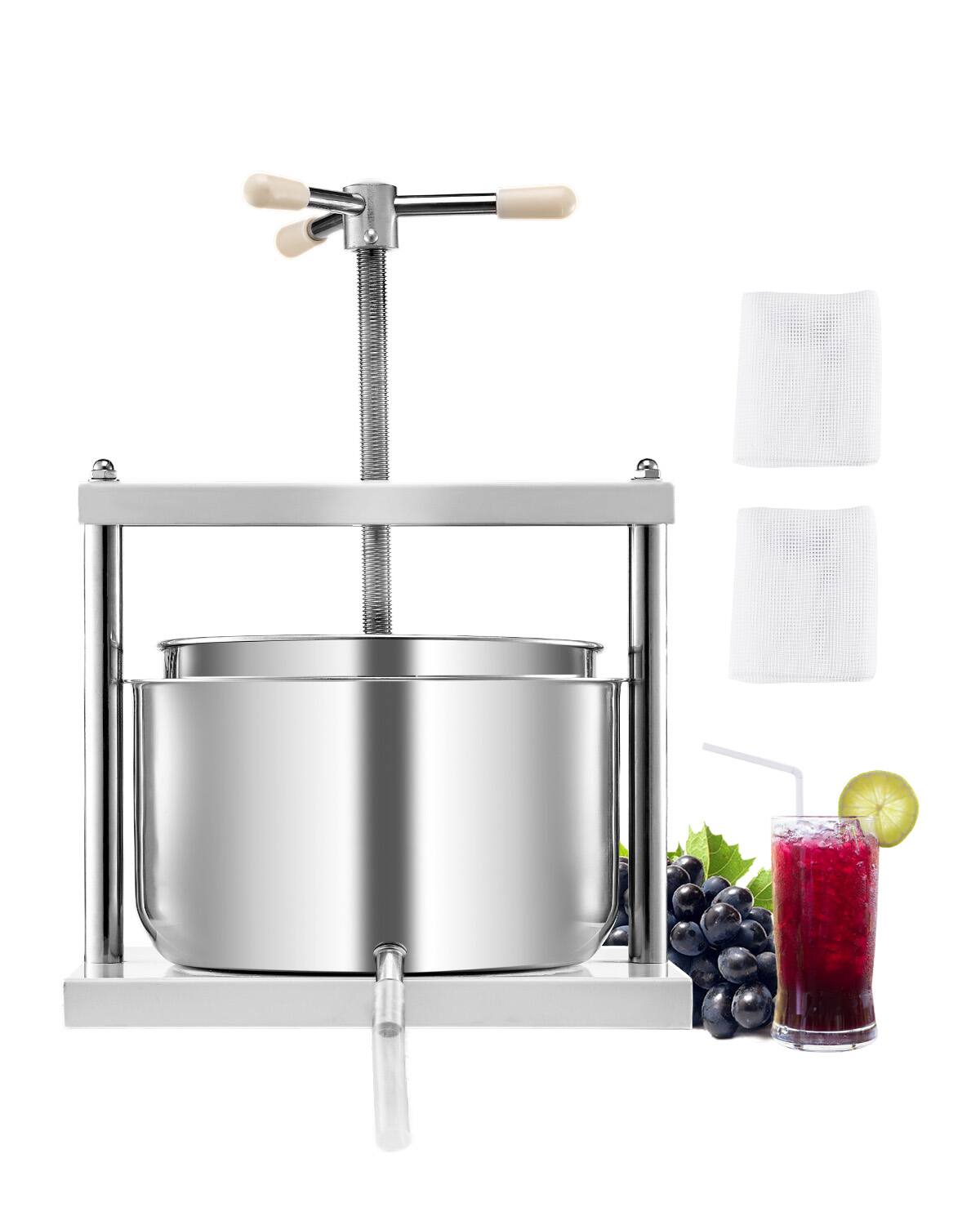 Front. VEVOR - 3.17 Gal/12L Fruit Wine Press, 2 Stainless Steel Barrels, Manual Juice Maker, Cider Apple Grape Tincture Honey Olive Oil - White.
