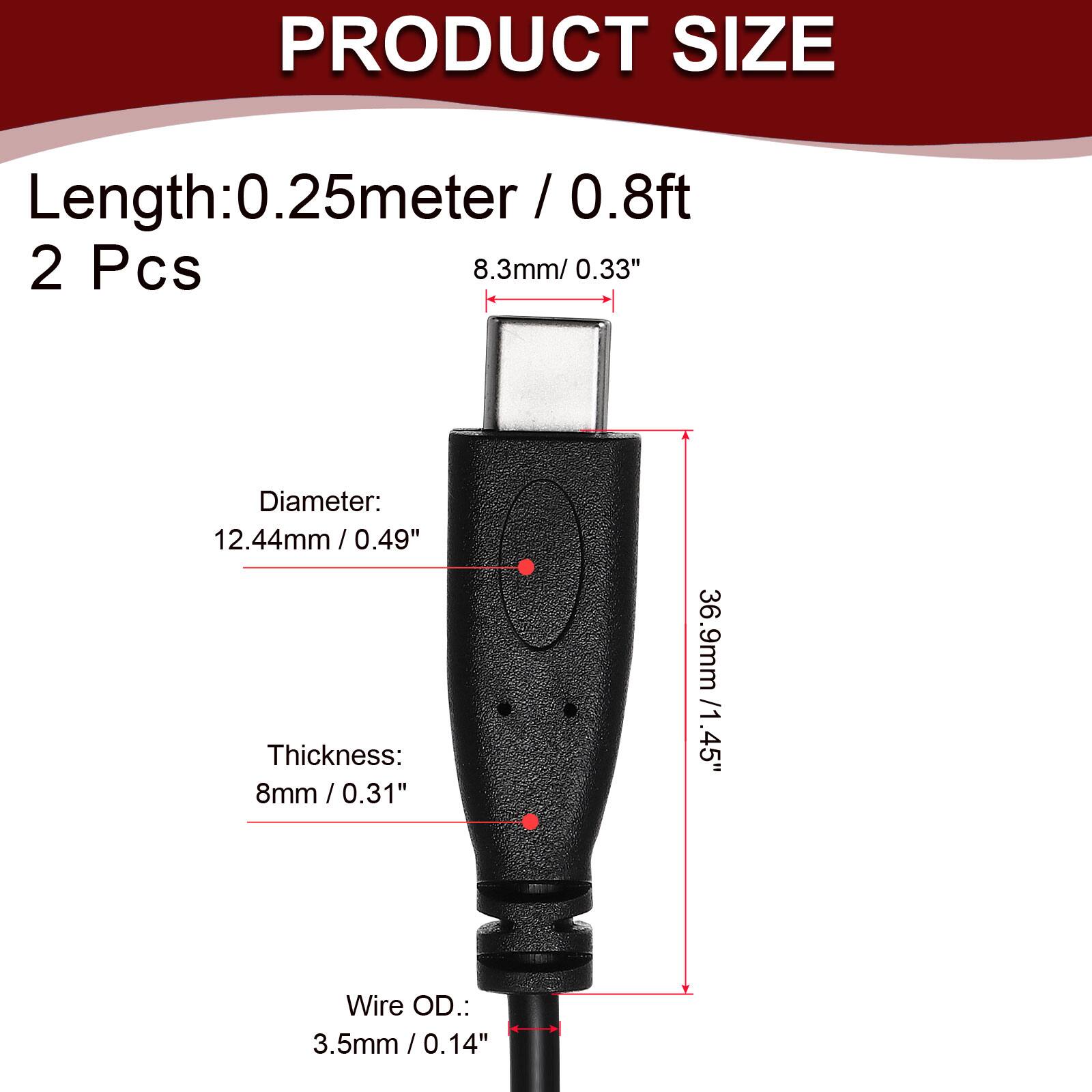PRODUCT SIZE  
Length: 0.25 meter / 0.8 ft  
2 Pcs  
Diameter: 8.3 mm / 0.33"  
Thickness: 12.44 mm / 0.49"  
Thickness: 8 mm / 0.31"  
Wire OD.: 3.5 mm / 0.14"