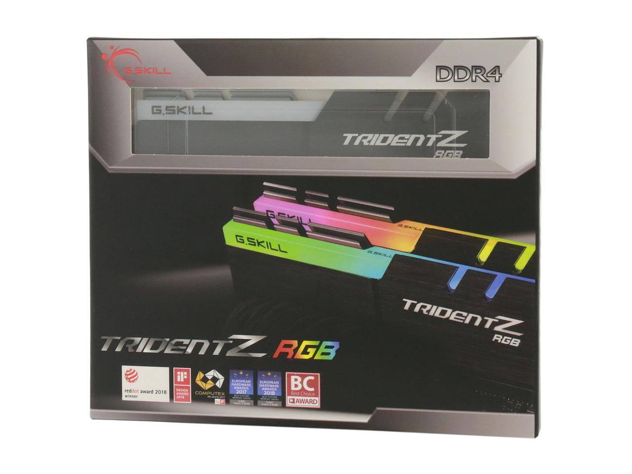 G.SKILL TRIDENT Z RGB DDR4

- G.SKILL
- TRIDENT Z RGB

Awards:
- Reddot award 2018 winner
- IF DESIGN award 2018
- COMPUTEX TAIPEI 2018
- European Best Choice Award 2018
- European Best Choice Award 2017