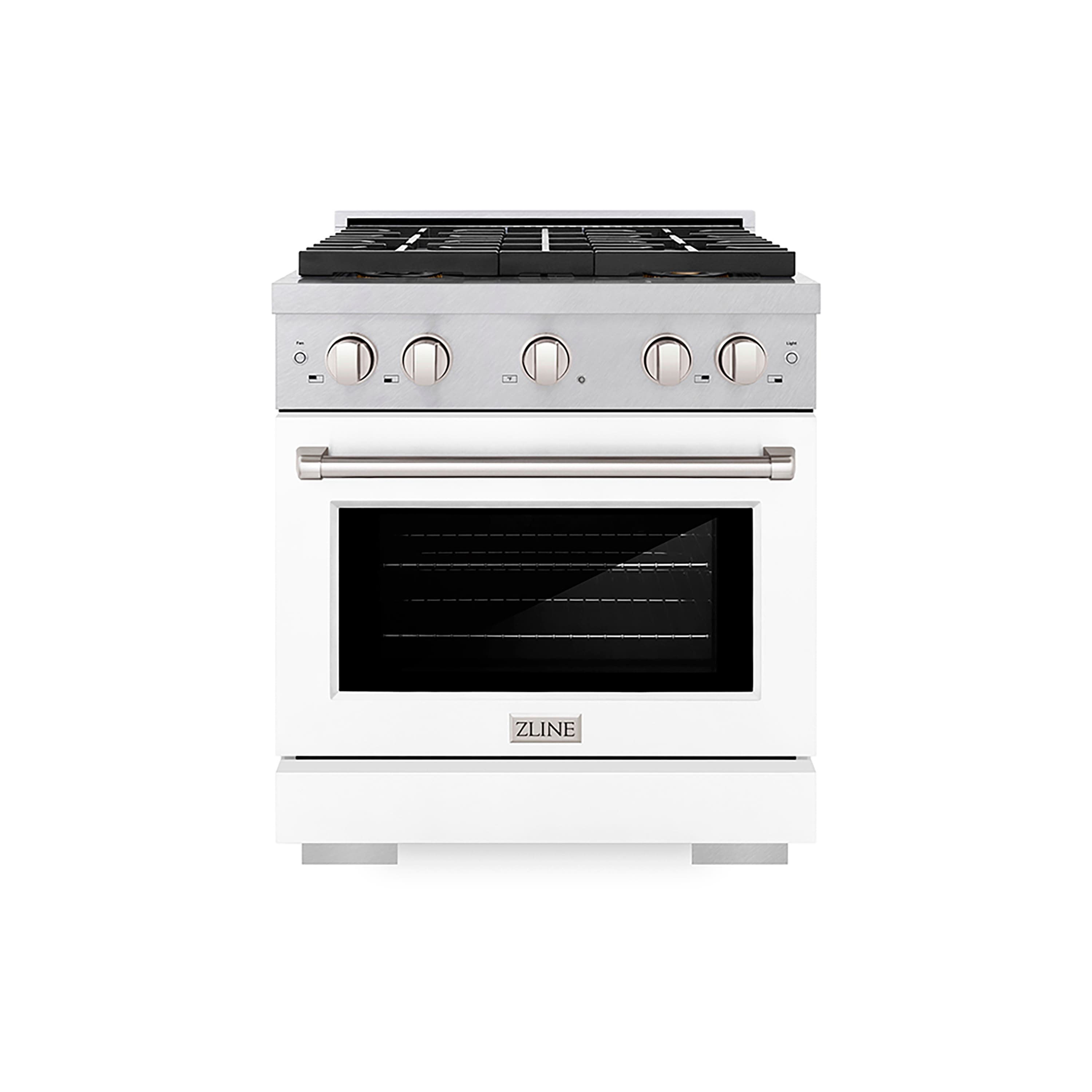 ZLINE - 30 in. 4.2 cu. ft. Freestanding Paramount Gas DuoPro Range with Convection Oven - Stain Steel/White Matte - Front_Zoom