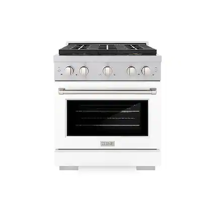 Front. ZLINE - 30 in. 4.2 cu. ft. Freestanding Paramount Gas DuoPro Range with Convection Oven - Stain Steel/White Matte.