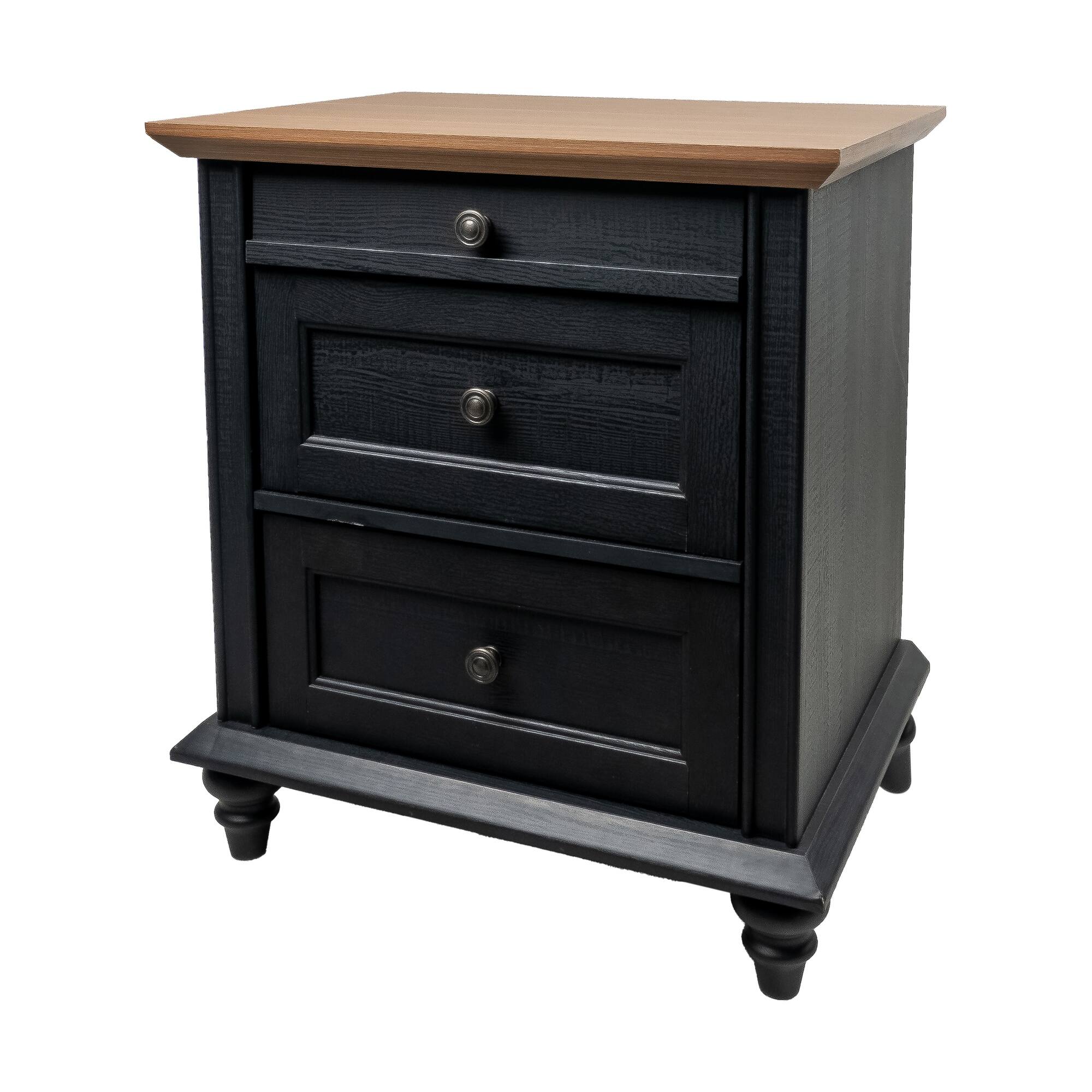 Alt View 1. Boyel Living - 3-Drawer Farmhouse Nightstand with Turned Wood Legs - Black.