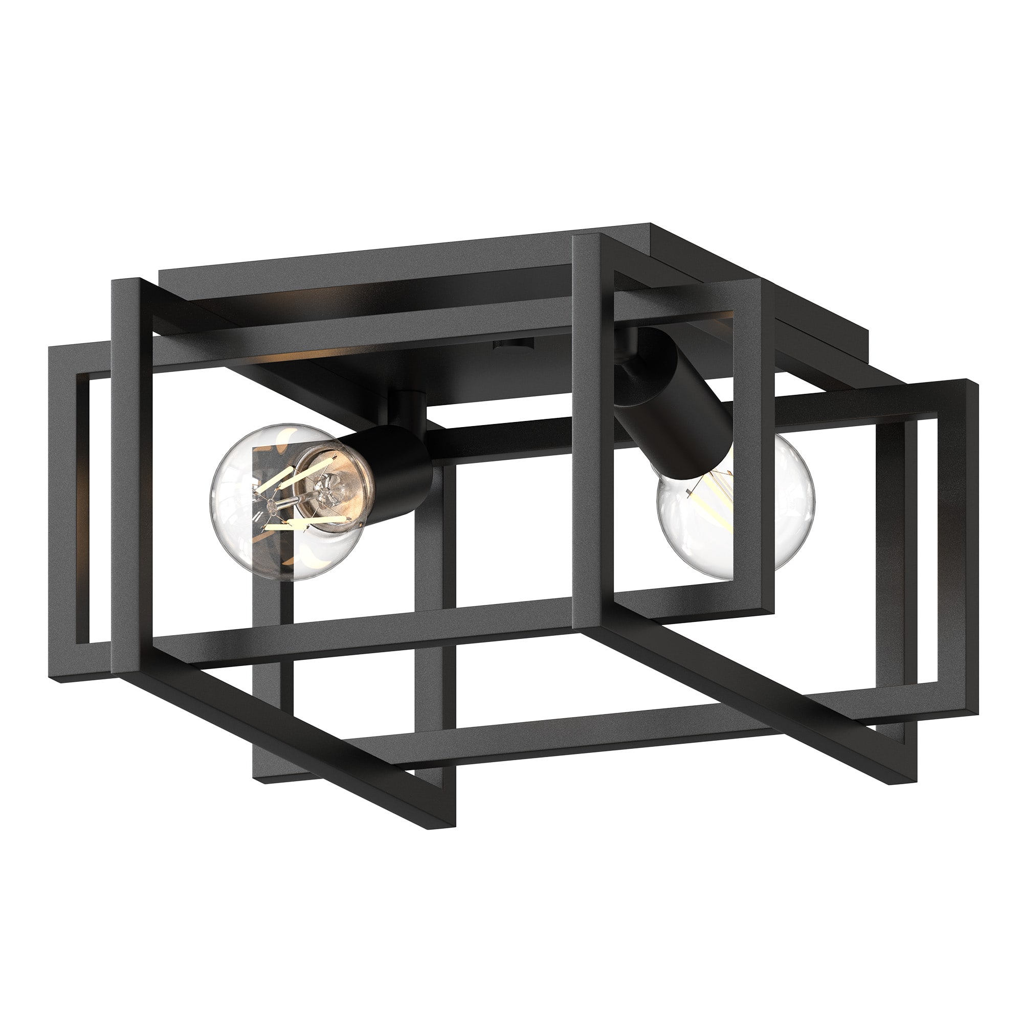 Jandcase - Vintage Industrial Semi-Flush Mount Ceiling Light, E26 Socket, Non-Integrated Bulbs for Living Room - Black