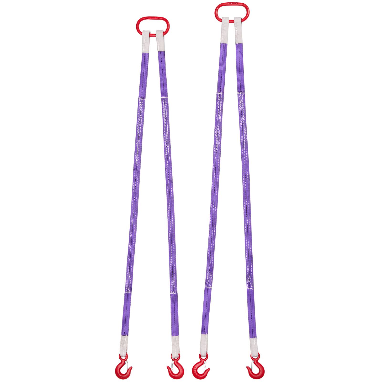 Front. VEVOR - Lifting Sling Straps, 2Pcs Two-Leg Polyester Bridle Sling with Hooks, 4400LB Capacity, 5Ft Heavy Duty Rigging Strap - Purple;Red.
