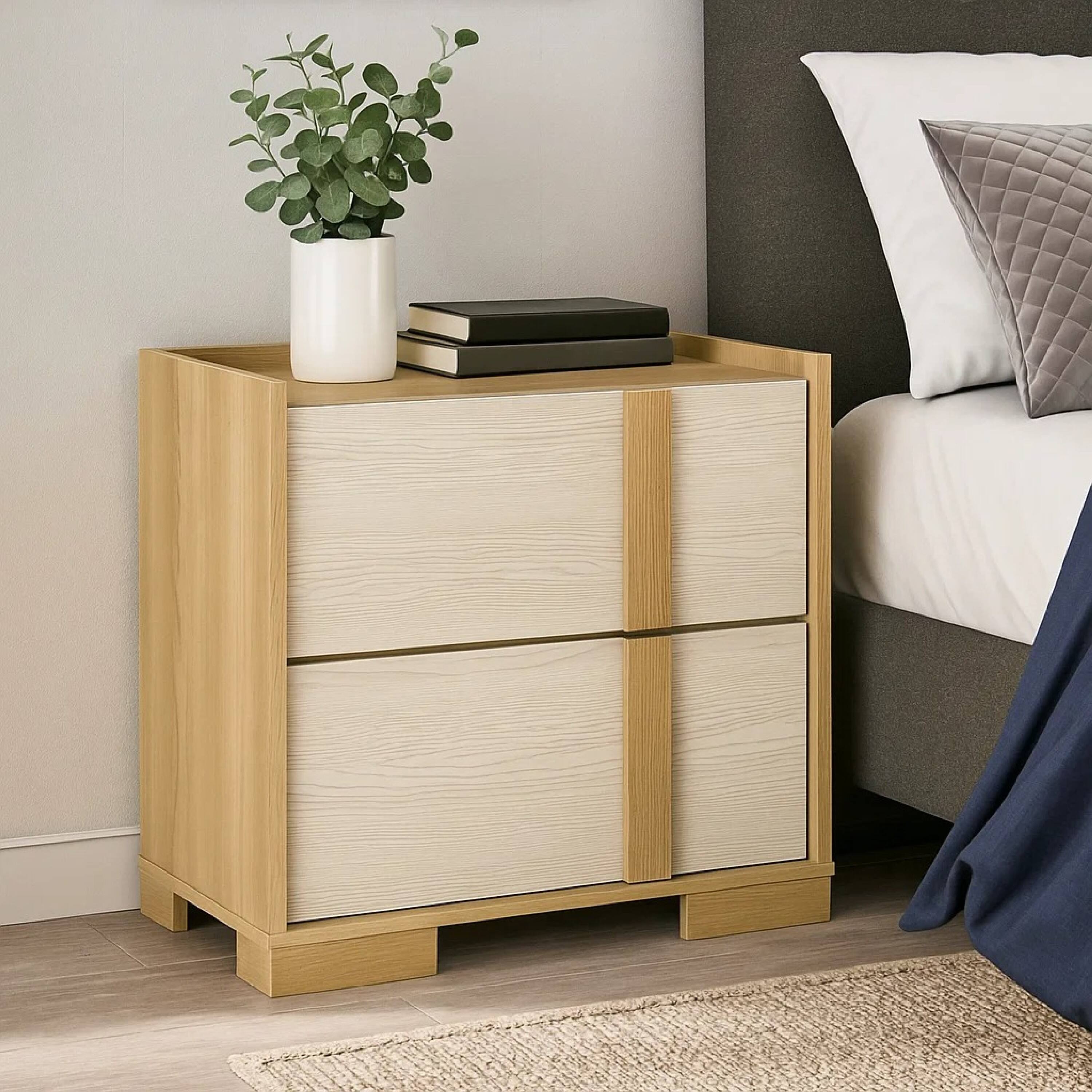 Alt View 5. Manhattan Lane - Hyle Modern Nightstand, 2 Drawers, 24 Inch - Natural Brown.
