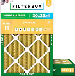 Filterbuy - 20x25x4 MERV 11 Pet & Allergy Defense, Electrostatic Pleated HVAC AC Furnace Air Filters Replacement (2-Pack) - Gold