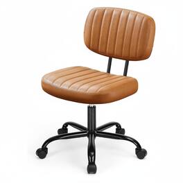 AOITUN - Small Armless Home Desk Chair with Low Back Lumbar Support, 360° Swivel Wheels, for Small Space, Kids and Adults - Brown