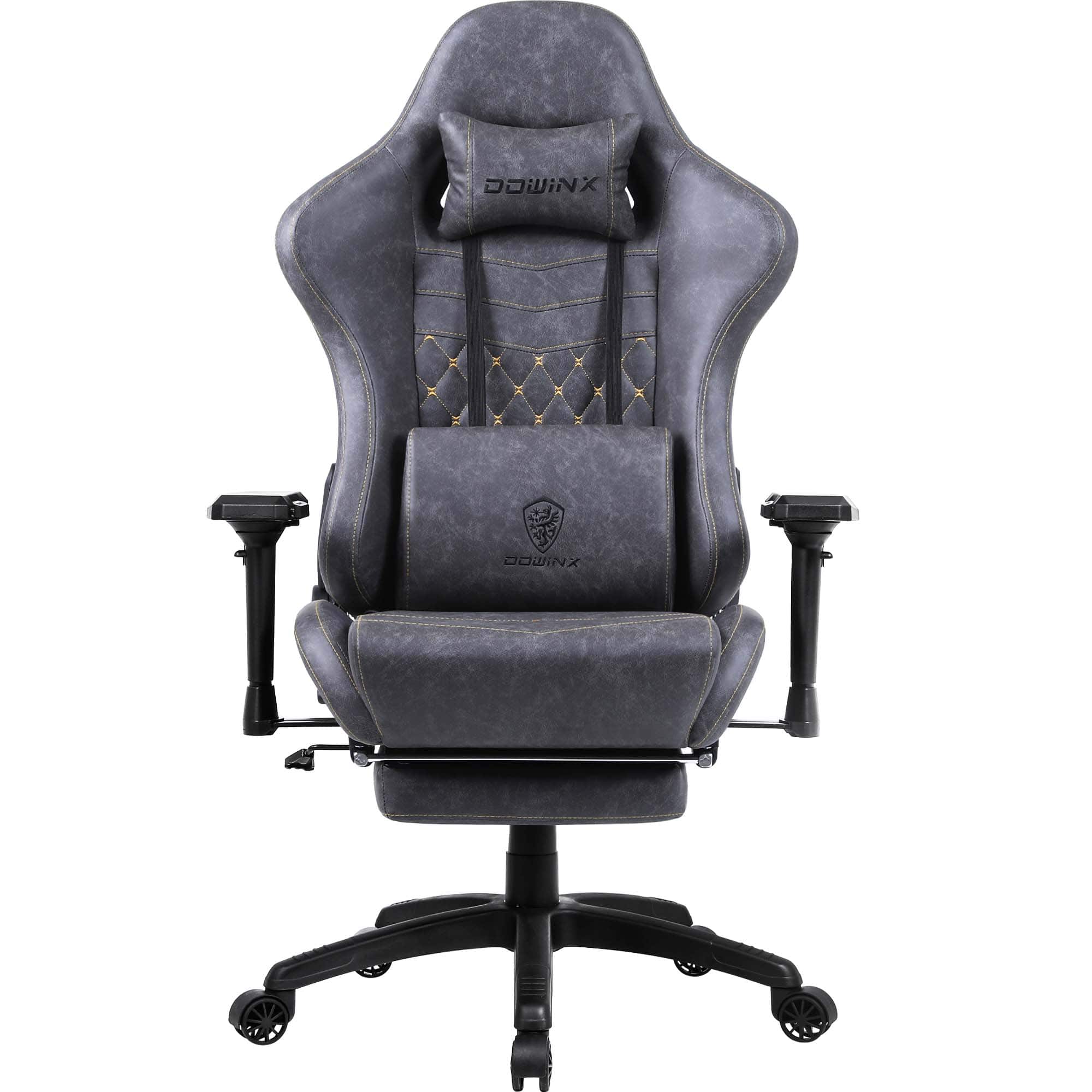 Dowinx - Gaming Chair Ergonomic with Adjustable Massage Lumbar Support, Reclining Office Chair with 4D Armrests for Adults - Gray