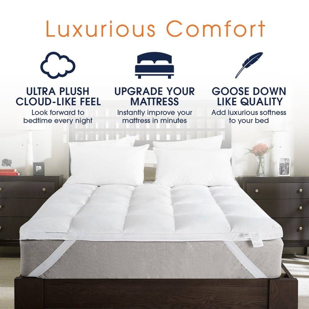Luxurious Comfort

ULTRA PLUSH CLOUD-LIKE FEEL
Look forward to bedtime every night

UPGRADE YOUR MATTRESS
Instantly improve your mattress in minutes

GOOSE DOWN LIKE QUALITY
Add luxurious softness to your bed