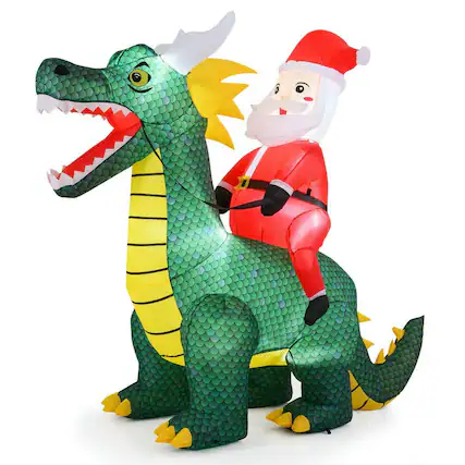 Front. Resenkos - Resenkos 6.7-Ft Christmas Inflatable Santa Riding Dinosaur with LED Lights - Multi-Color - Green.
