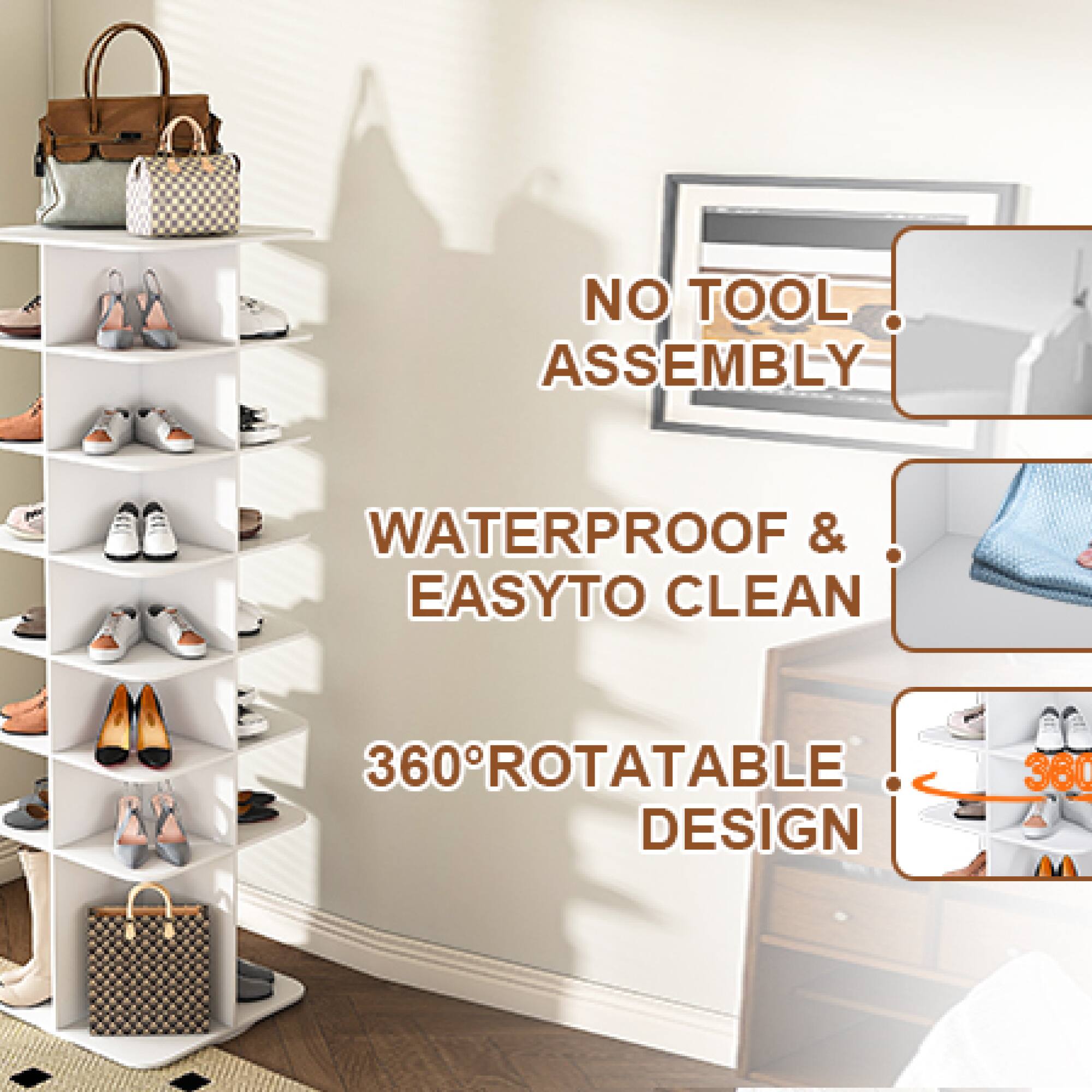 - NO TOOL ASSEMBLY
- WATERPROOF & EASY TO CLEAN
- 360° ROTATABLE DESIGN