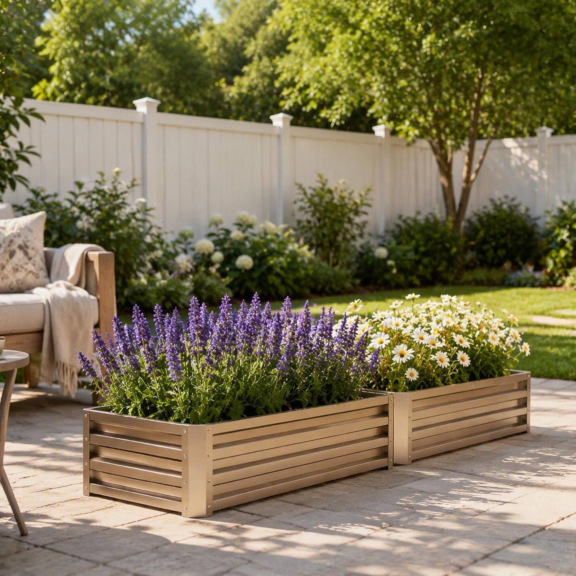 Back. RYHNUYNE - Galvanized Steel Raised Garden Bed 47.25x23.5x12 Inch Open Bottom Planter Box for Vegetables Flowers Silver - Silver.