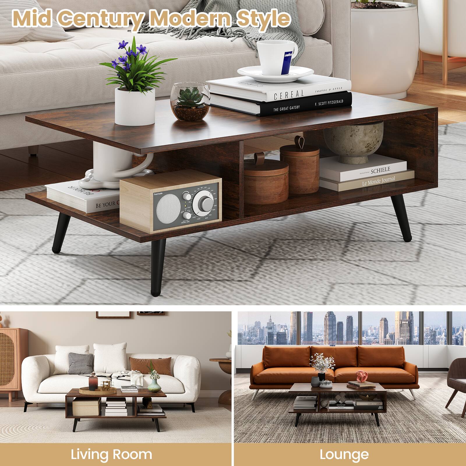 Mid Century Modern Style

Living Room

Lounge

CEREAL
F. SCOTT FITZGERALD

THE GREAT GATSBY
F. SCOTT FITZGERALD

BE YOUR OWN

SCHIELE
Le Monde Journal