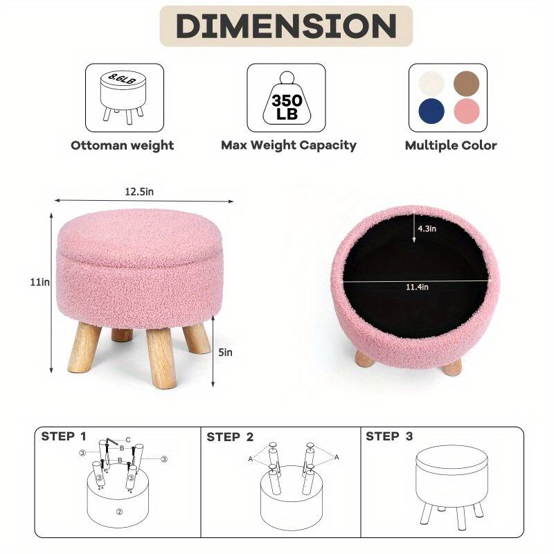 DIMENSION  
8.6LB Ottoman weight  
350 LB Max Weight Capacity  
Multiple Color  
12.5in  
4.3in  
11in  
11.4in  
5in  

STEP 1  
C B 8 0  

STEP 2  
A A  

STEP 3  
2