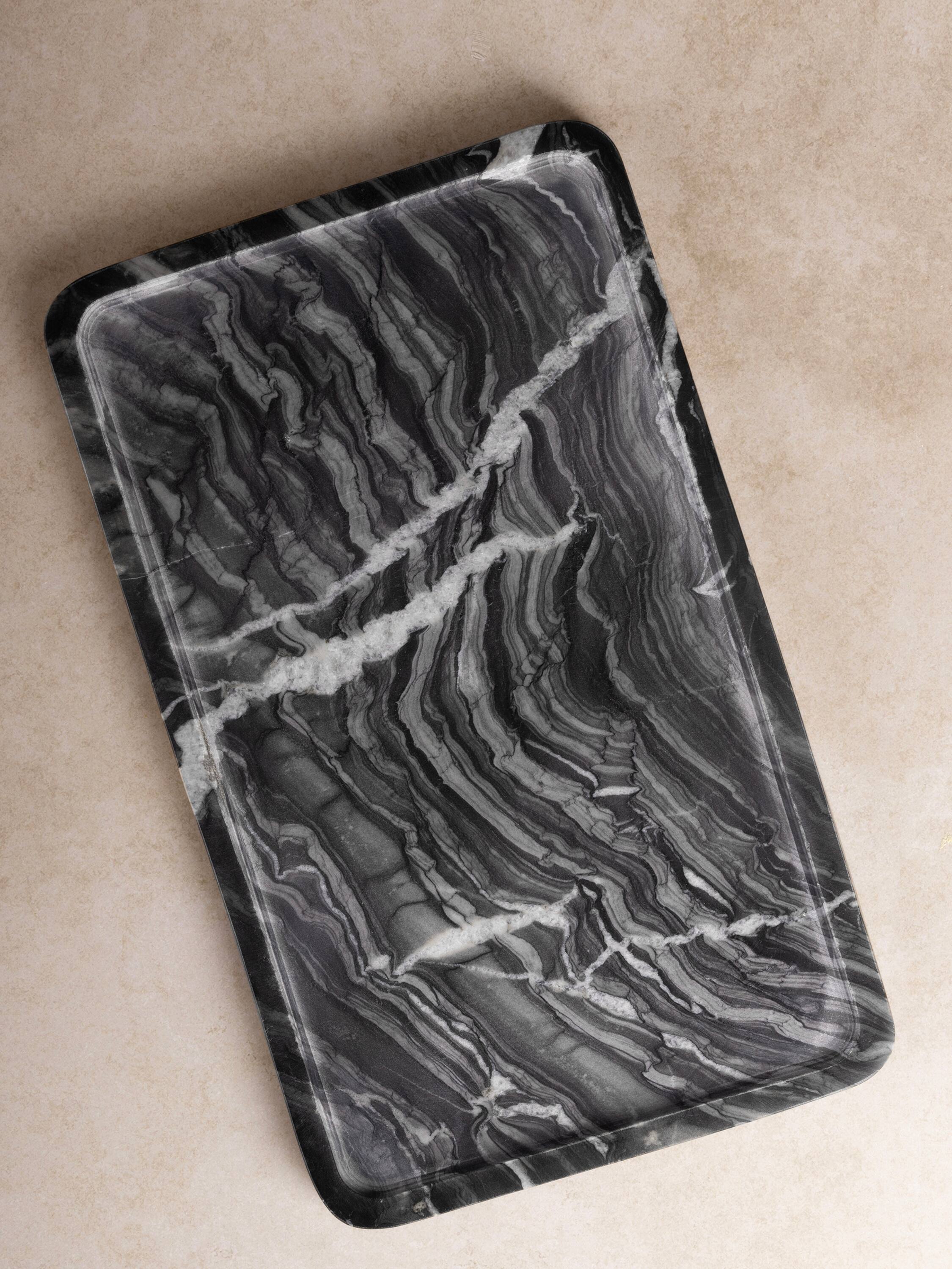 Front. GAURI KOHLI - Frontier Marble Tray - Shades of black and gray.
