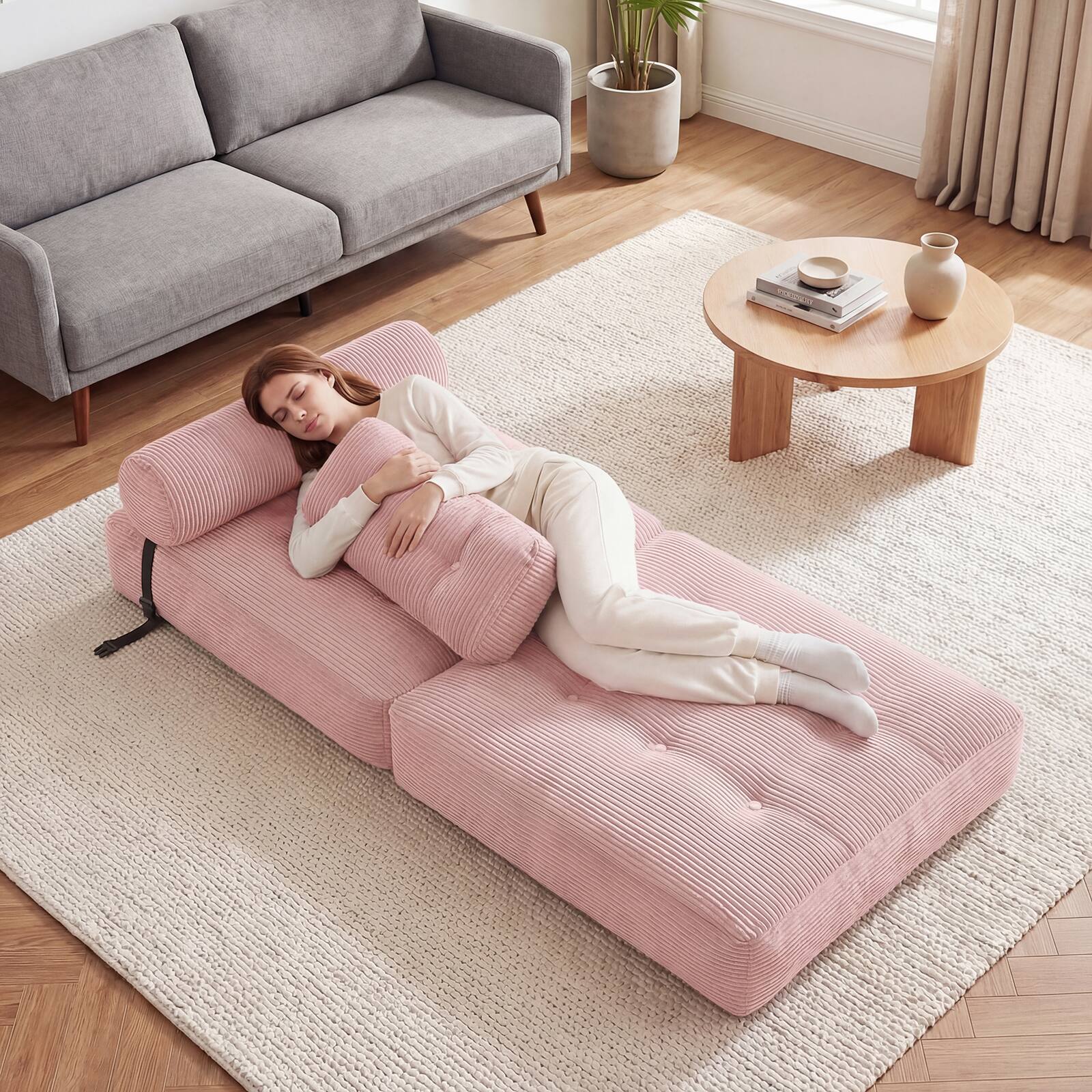 Alt View 1. Costway - Costway Folding Sofa Bed, Convertible Sleeper Chair with Pillow Back Support Corduroy Cover - Pink.