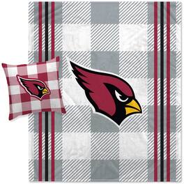 Pegasus - Arizona Cardinals Gray Plaid Stripes Blanket and Pillow Combo Set - Multicolor