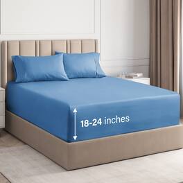 CGK Linens - Extra Deep Pocket 4 Piece Sheet Set - Soft Bed Sheets, Fits 18"-24" Mattresses - California king - Denim Blue