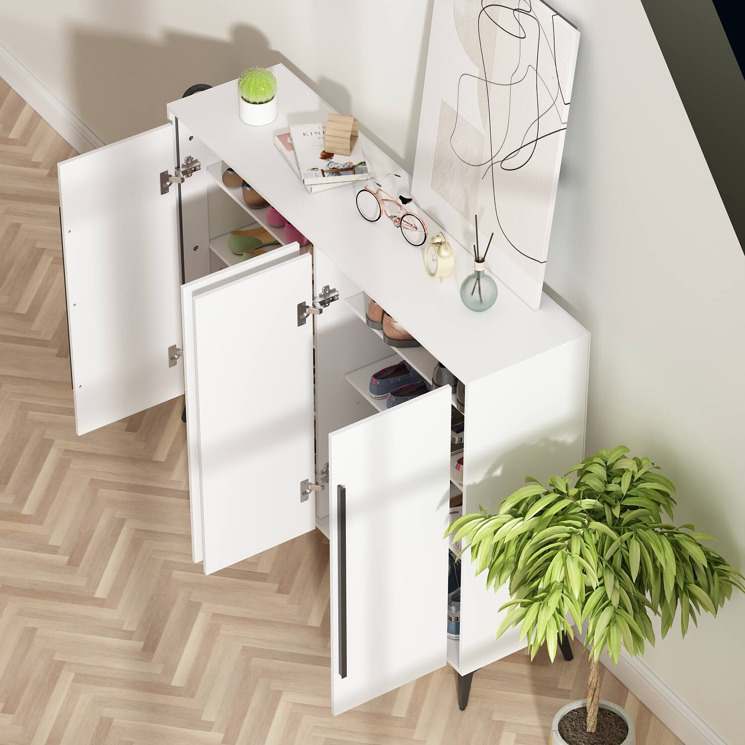 Alt View 1. Famapy - Famapy Modern Minimalist Shoe Cabinet with Adjustable Shelves & Metal Accents - White.