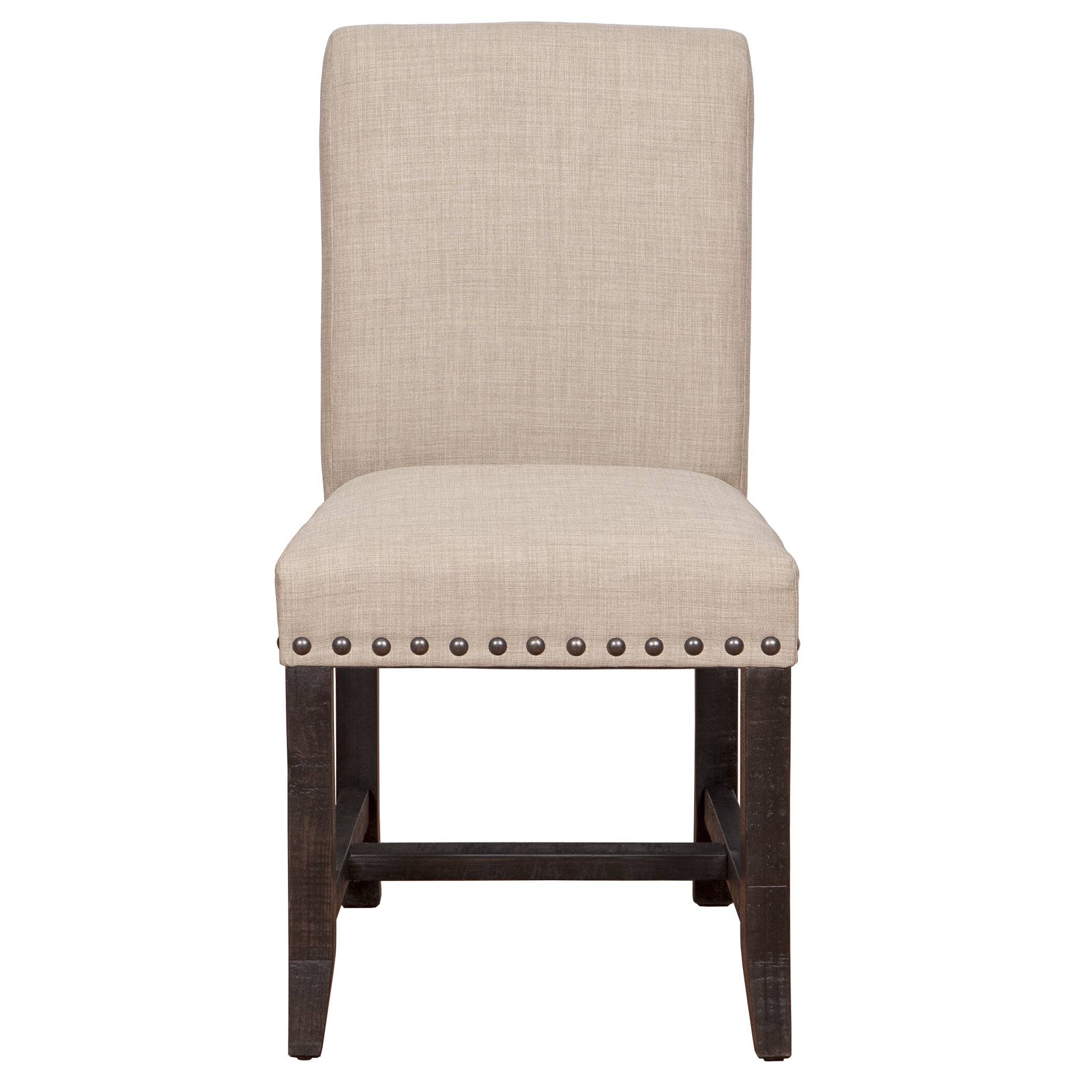 Alt View 3. Manhattan Lane - Fabric Upholstered Wooden Side Chair with Nail Head Trim Accents, Set of 2 - Black and Beige.
