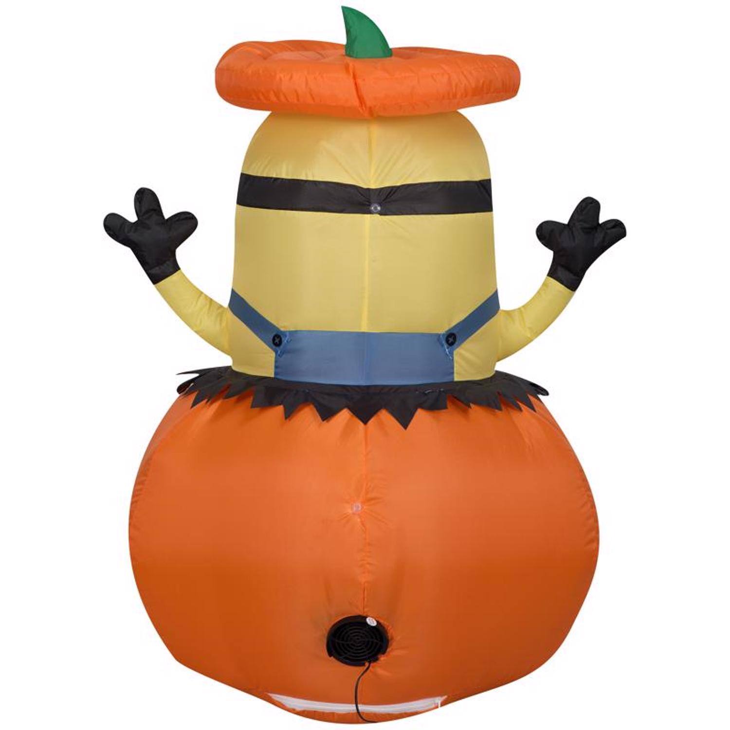 Front. Gemmy - Gemmy 3.5 ft. Prelit Minion Stuart in Jack-O'-Lantern Inflatable - Multicolored.