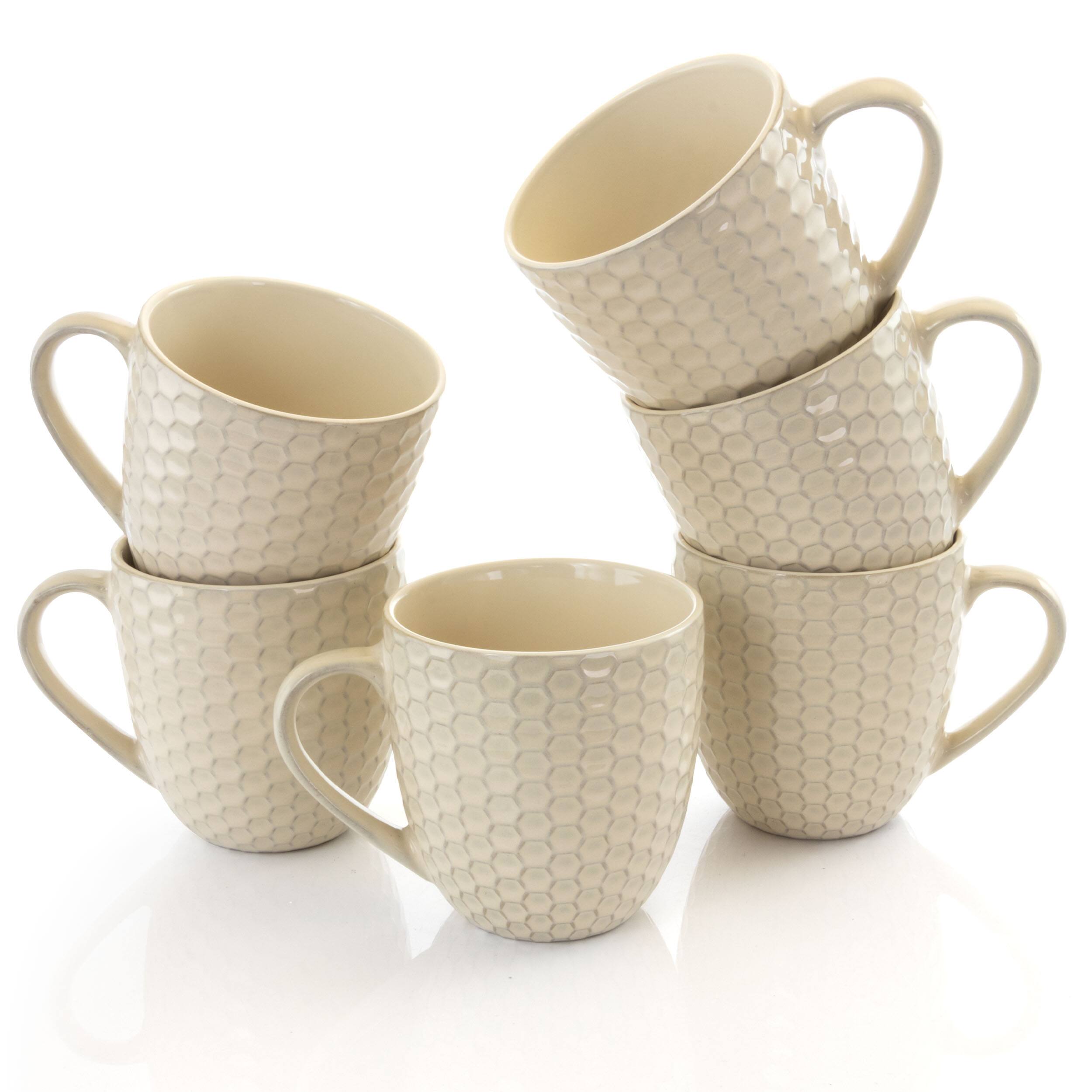 Alt View 2. Elama - Elama Honeycomb 6 Piece 15 Ounce Round Stoneware Mug Set in Cream - Cream.