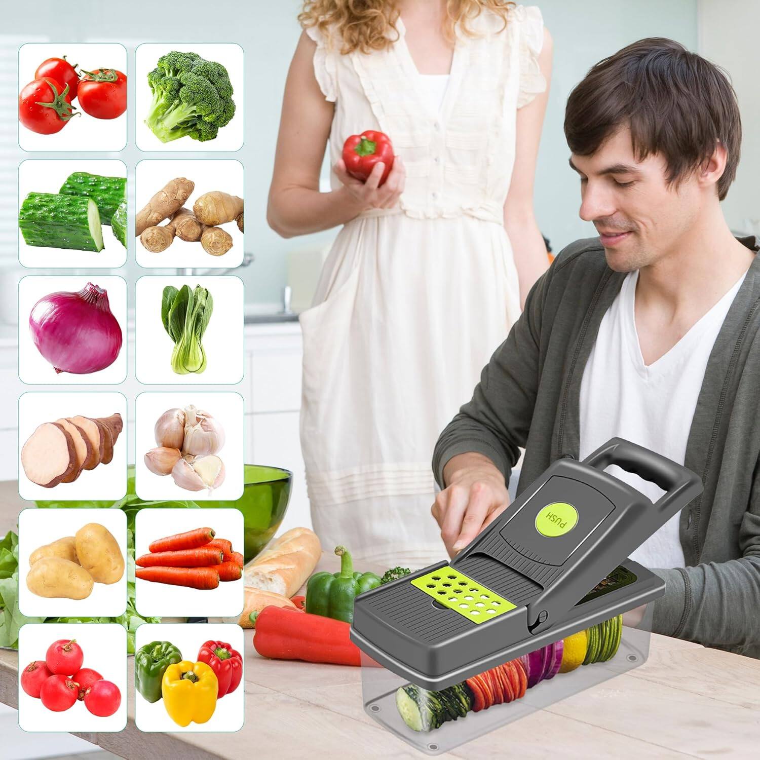 Alt View 1. PARKER SLATER - 16-in-1 Mandoline Vegetable Food Chopper, Slicers and Vegetable Cutters - Green.