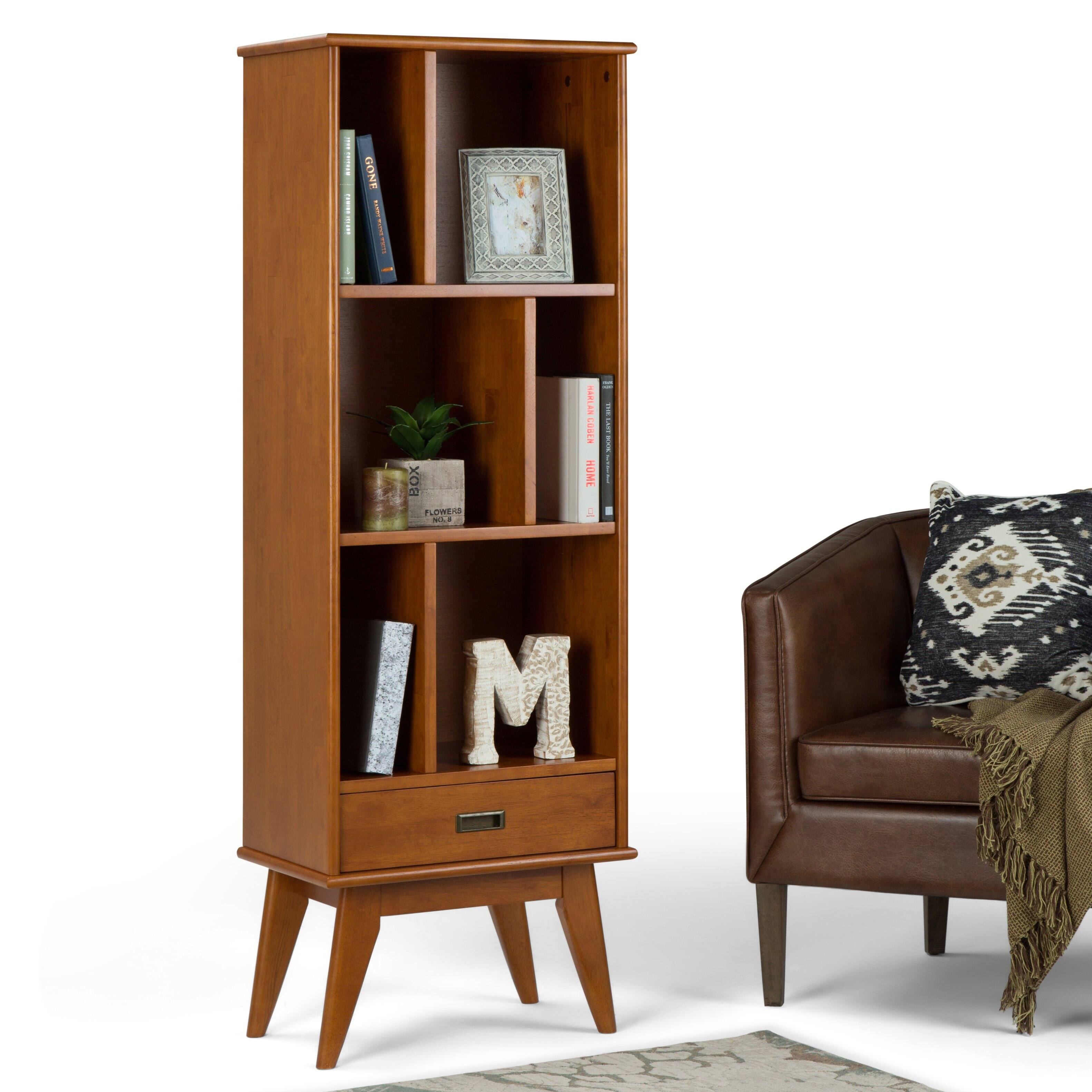 Alt View 11. Simpli Home - Draper Mid Century Bookcase and Storage Unit - Teak Brown.