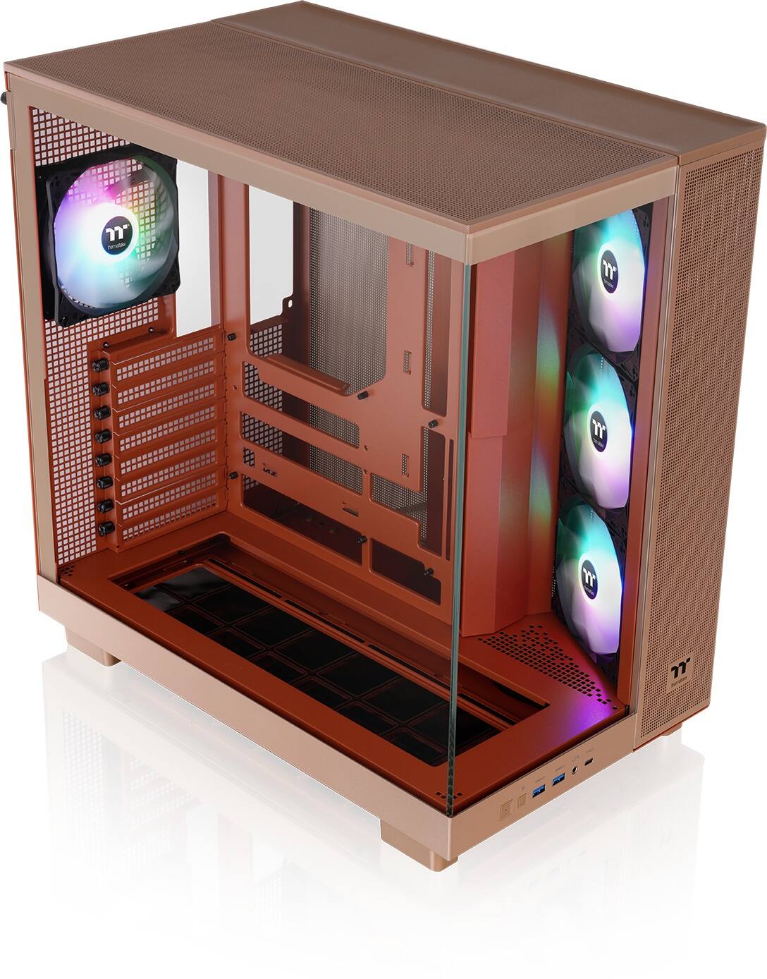 Alt View 4. Thermaltake - View 380 XL TG ARGB Dual-Chamber Chassis with Hidden-Connector Motherboard Support ATX Mid Tower PC Case - Gravel Sand.