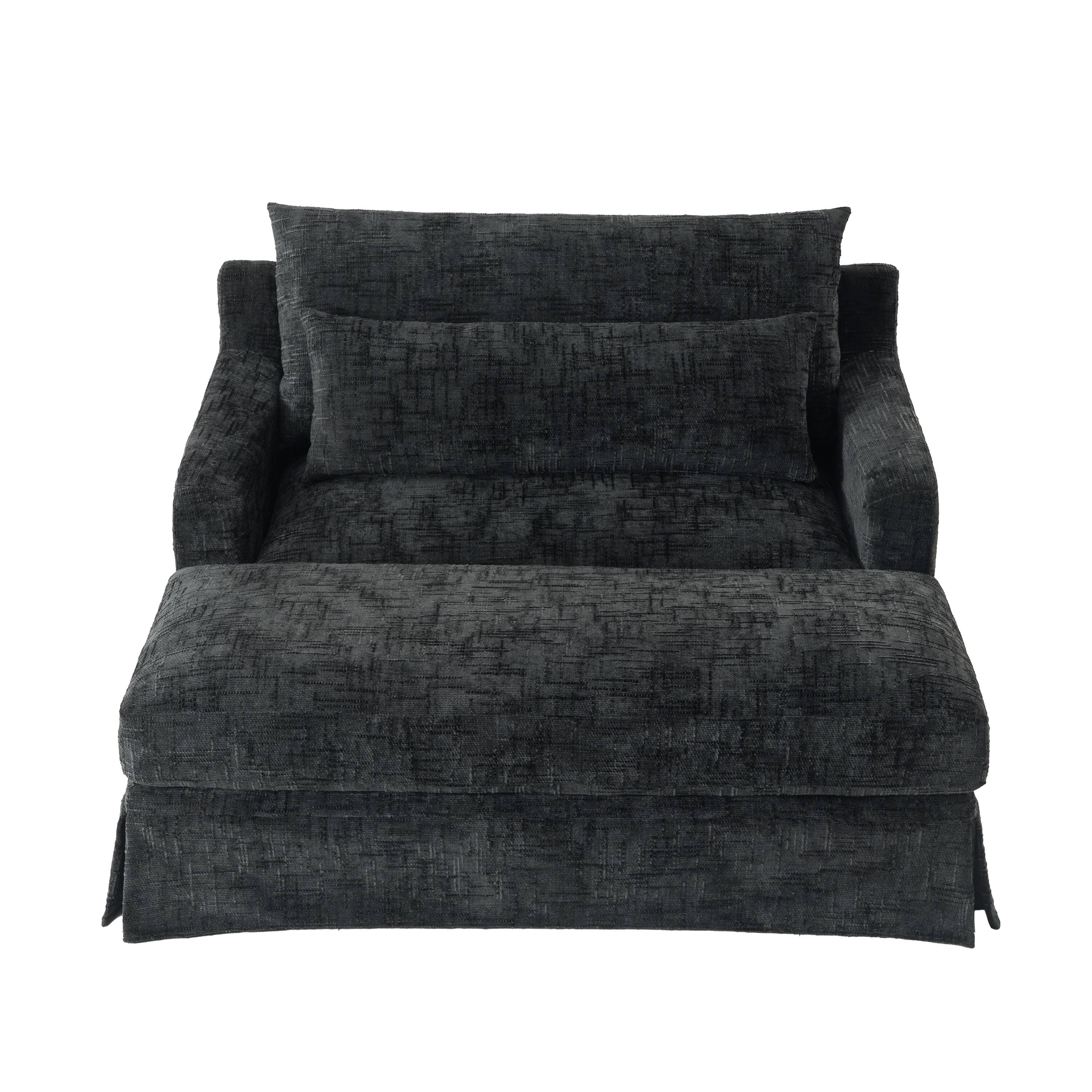 Left. Whisen - Chenille Loveseat Sofa Bed with Textured Surface and Two Cushions, Suitable for Living Room - Black.