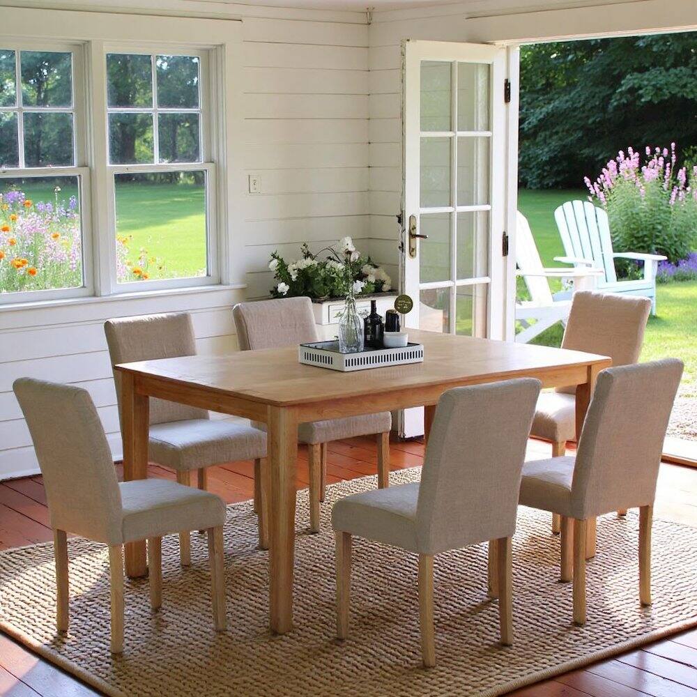 Alt View 5. FurniFact - Solid Wood Dining Table Set for 6, Kitchen Table and Chairs in Oak - Brown.