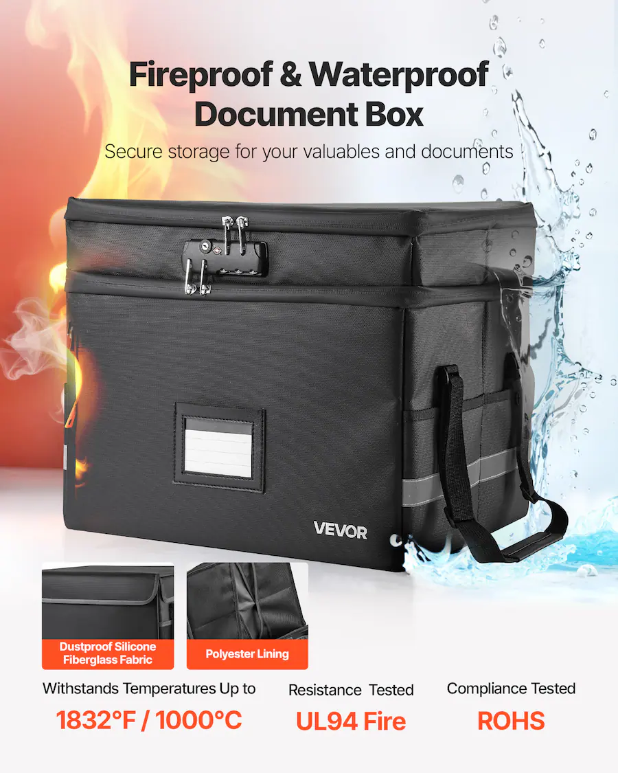 Weatherproof Document Storage Box VEVOR Fireproof Document Box, 1832 ℉ Heat Insulated Fireproof ...