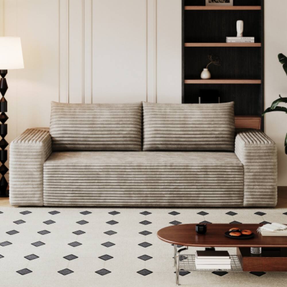 Back. LUCKY ONE - 71" 3-Seater Corduroy Deep Seat Sofa Loveseat No Assembly for Living Room Bedroom - Camel.
