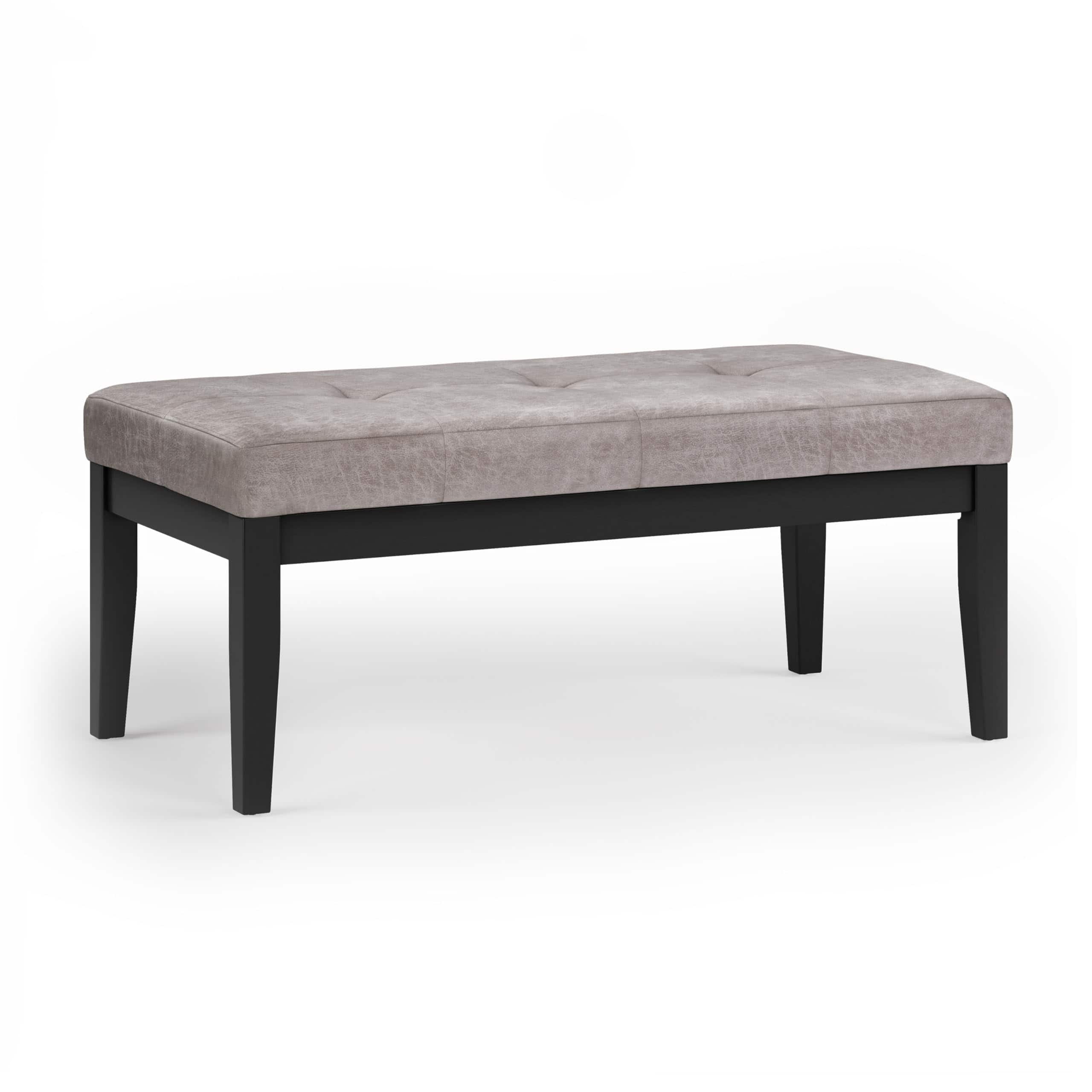 Fabibe - Contemporary Wood Bench Brown Lacey inch Wide Rectangle Tufted Ottoman - Distressed Grey Tufted Ottoman