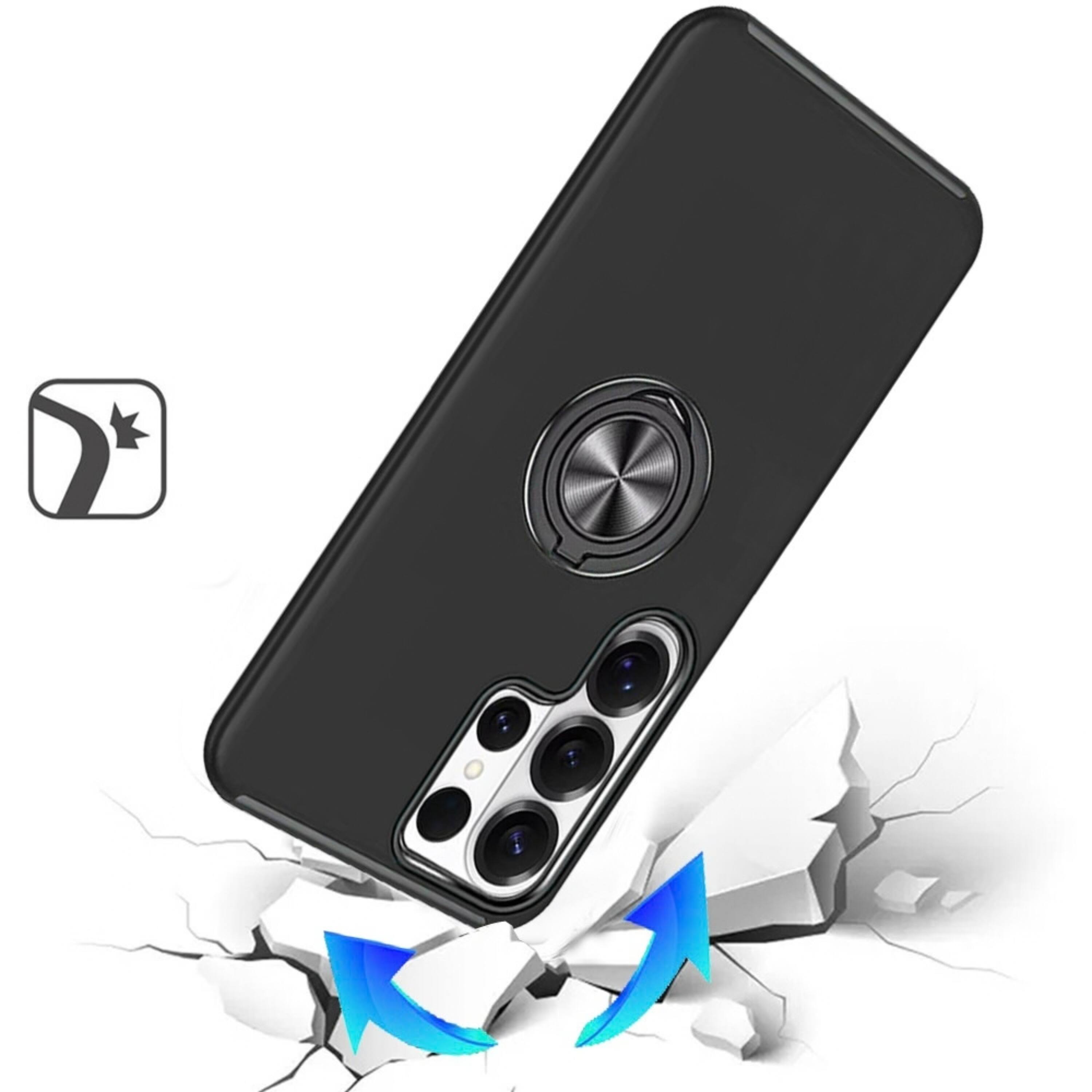 Angle. Kitcheniva - Dual Layer Ring Stand Shockproof Phone Case With Tempered Glass For Samsung S26 Ultra Black - Black.