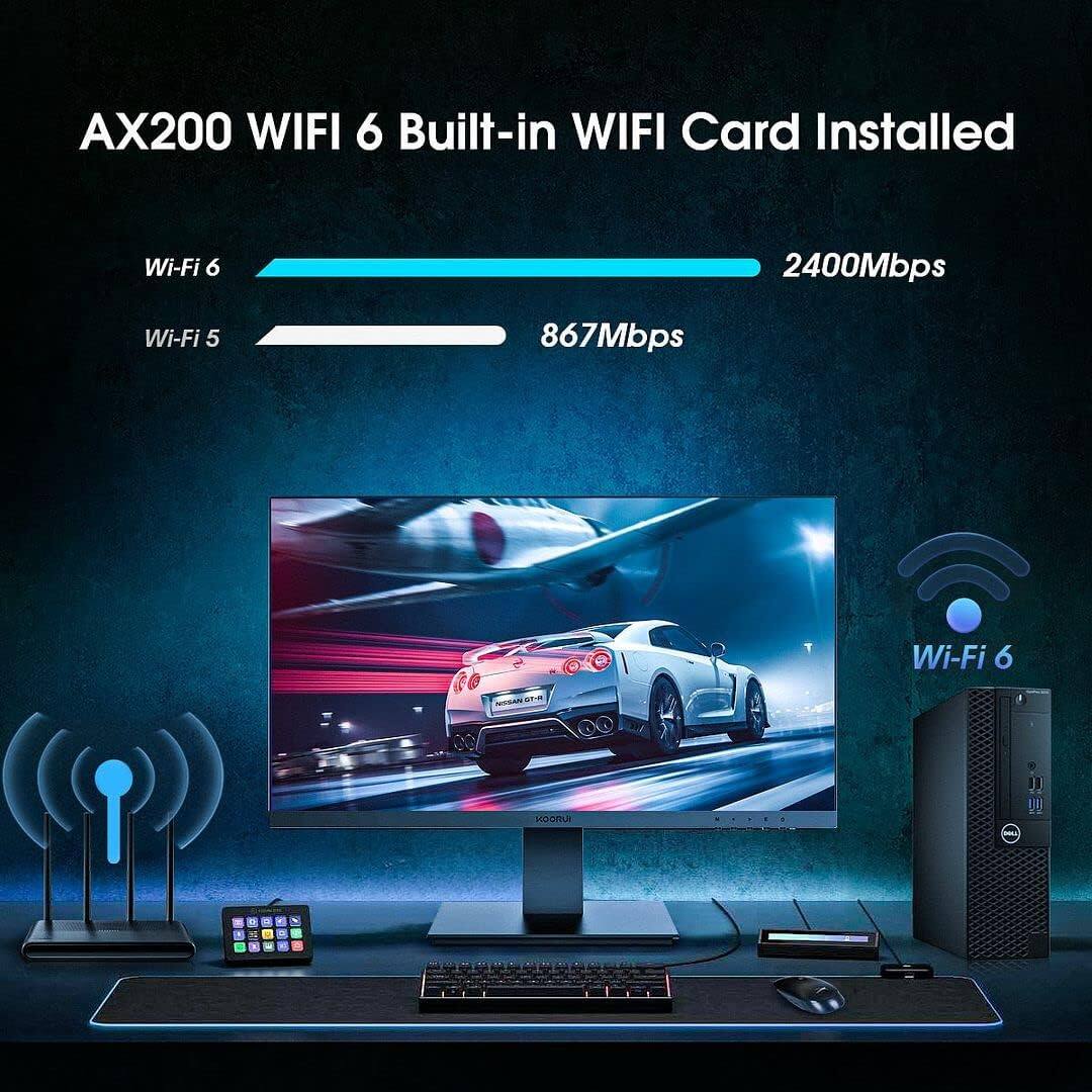 AX200 WIFI 6 Built-in WIFI Card Installed

Wi-Fi 6: 2400Mbps  
Wi-Fi 5: 867Mbps