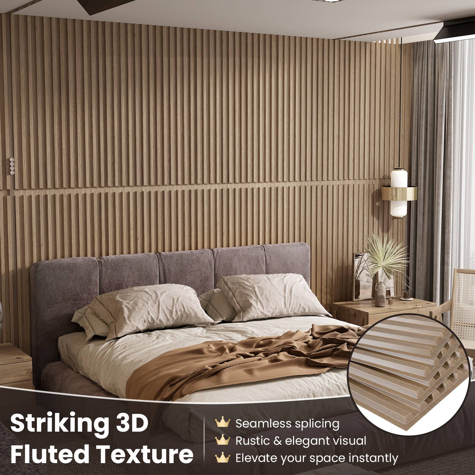 Striking 3D Fluted Texture

- Seamless splicing
- Rustic & elegant visual
- Elevate your space instantly