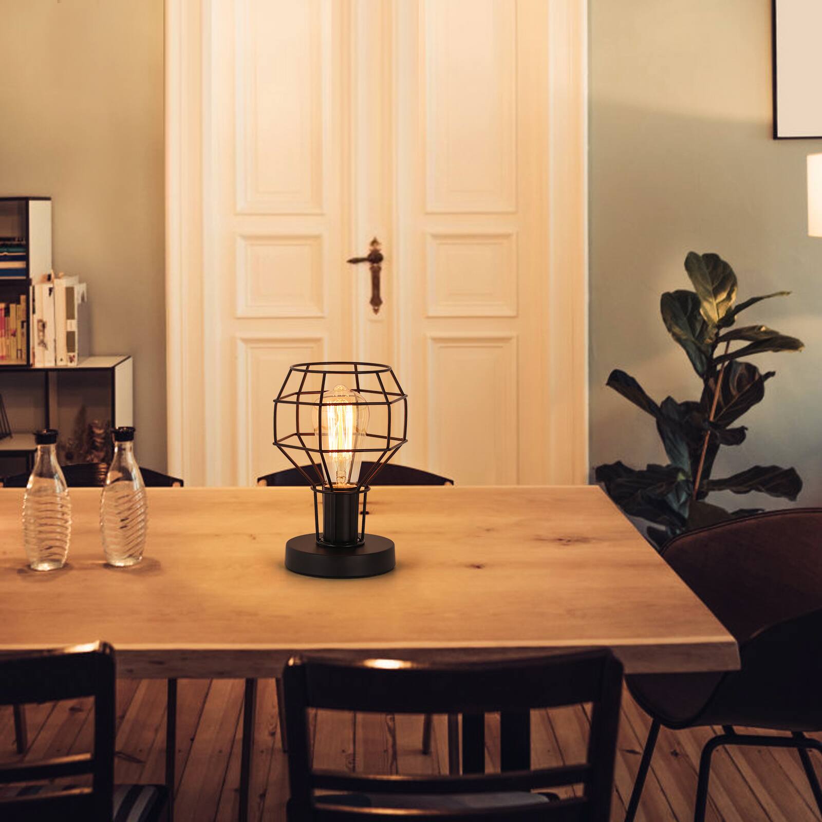 Alt View 2. Oumilen - Industrial Hot Air Balloon Cage Table Lamp, Black Metal E26 Desk Lamp, 8.8in Tall for Home, Bulb Not Included.