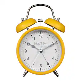 La Crosse Clock Co. - Twin Bell Silent Sweeping Quartz Analog Alarm Clock - Yellow