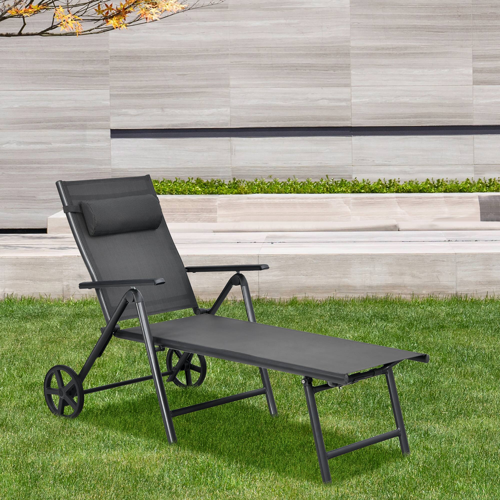 Alt View 1. Costway - Costway  Patio Lounge Chair W/ Wheels Neck Pillow Aluminum Frame Adjustable - Gray.