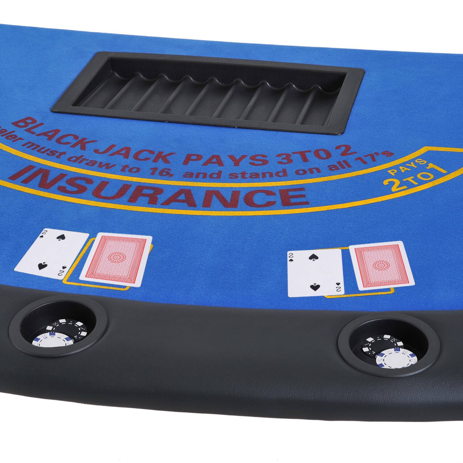 Dealer must draw to 16, and stand on all 17's. BLACK JACK PAYS 3 TO 2. INSURANCE PAYS 2 TO 1
