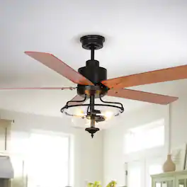 Parrot Uncle - 52" Farmhouse 5-Blade Ceiling Fan with Remote Control and Glass Shade - Black